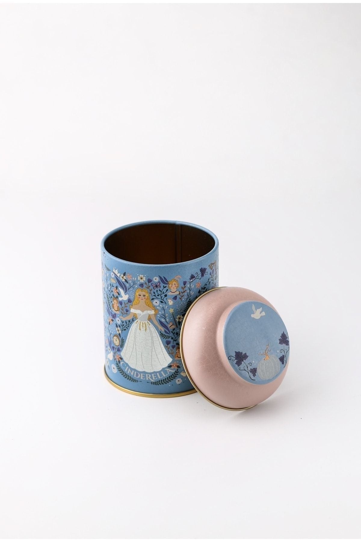 Fairytale Cinderella Desenli Yuvarlak Metal Saklama Kabı, 9 x 11 cm, 0,6 lt
