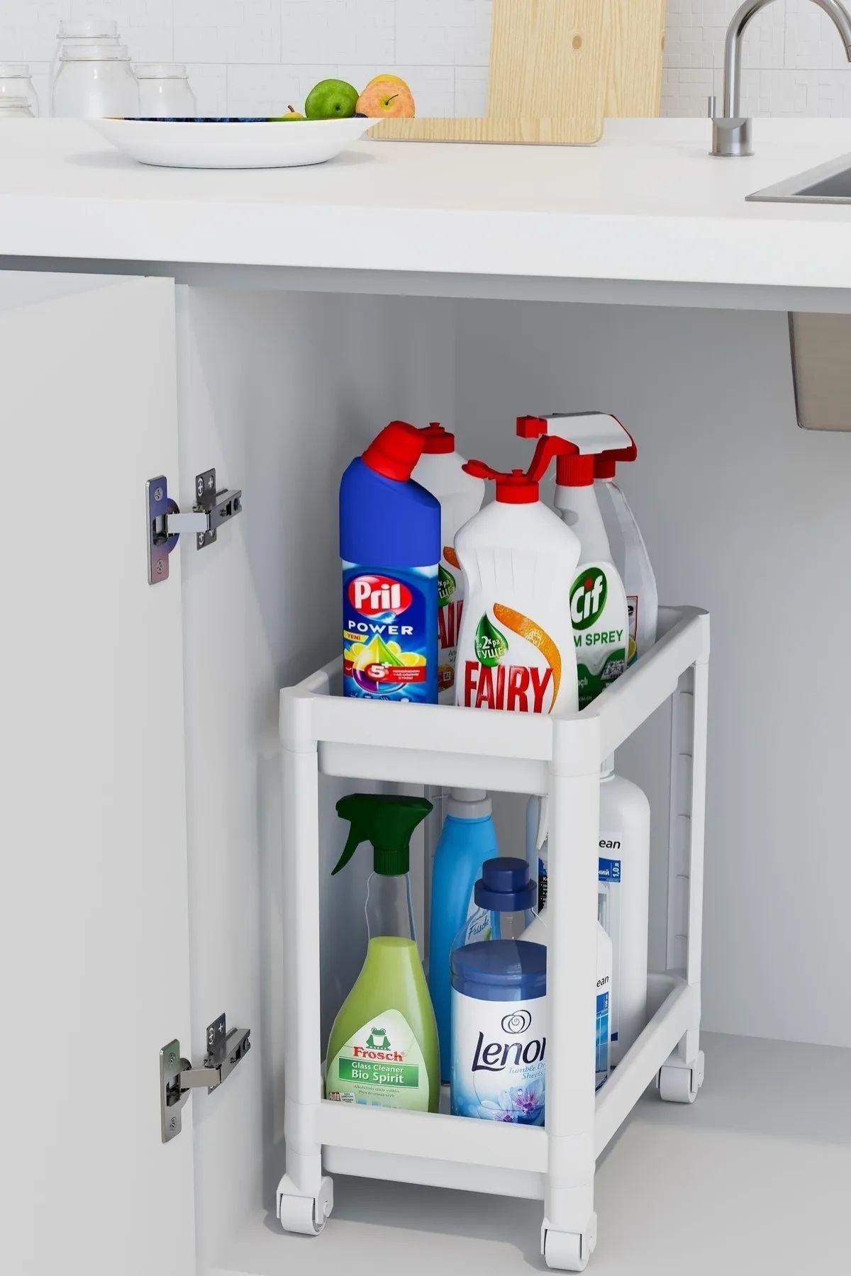 Omaş Tezgah Altı Tekerlekli Raf Ünitesi, Beyaz