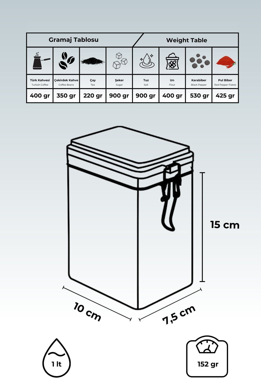 Lisbon Tea Desenli Şeffaf Kapaklı Metal Saklama Kabı, 7,5 x 10 x 15 cm, 1 lt