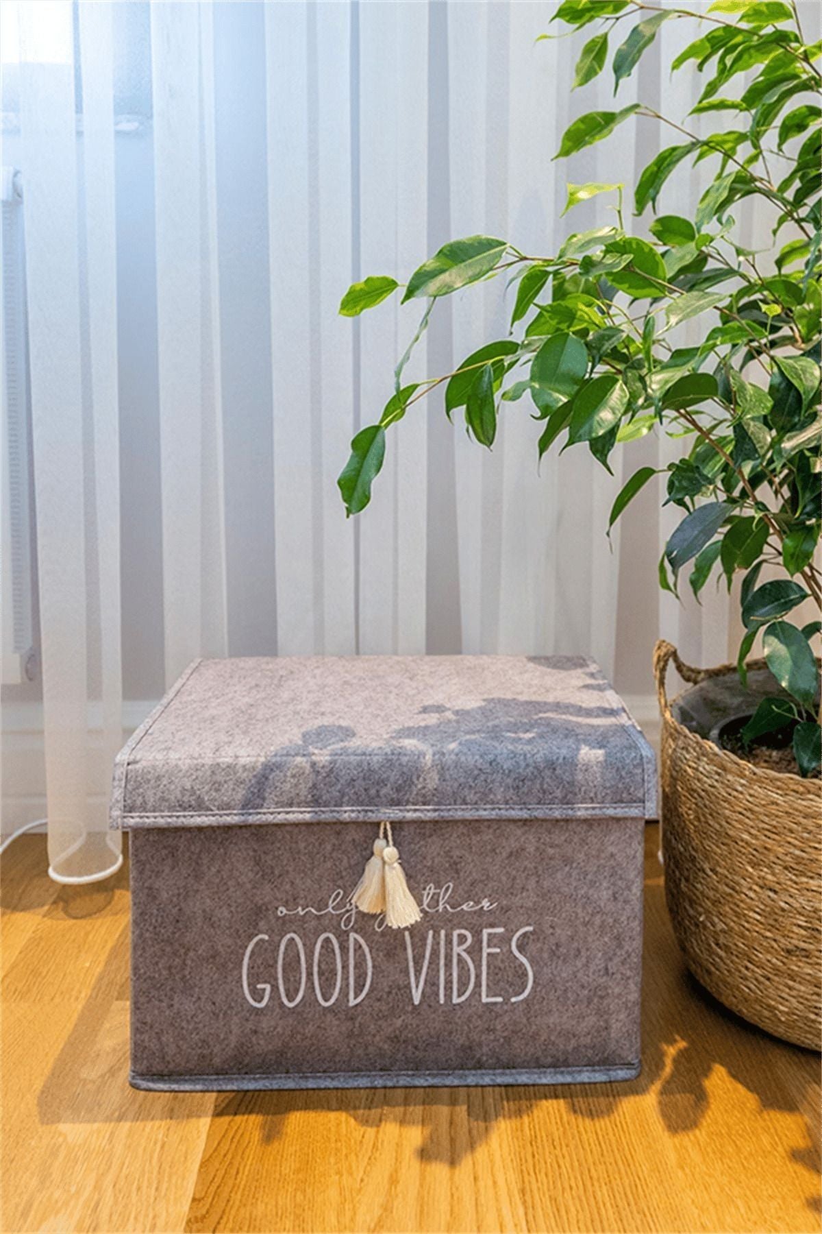 Keçe Kapaklı Mini Saklama Kutusu Gri, 35 x 24 x 24 cm, 20 Litre