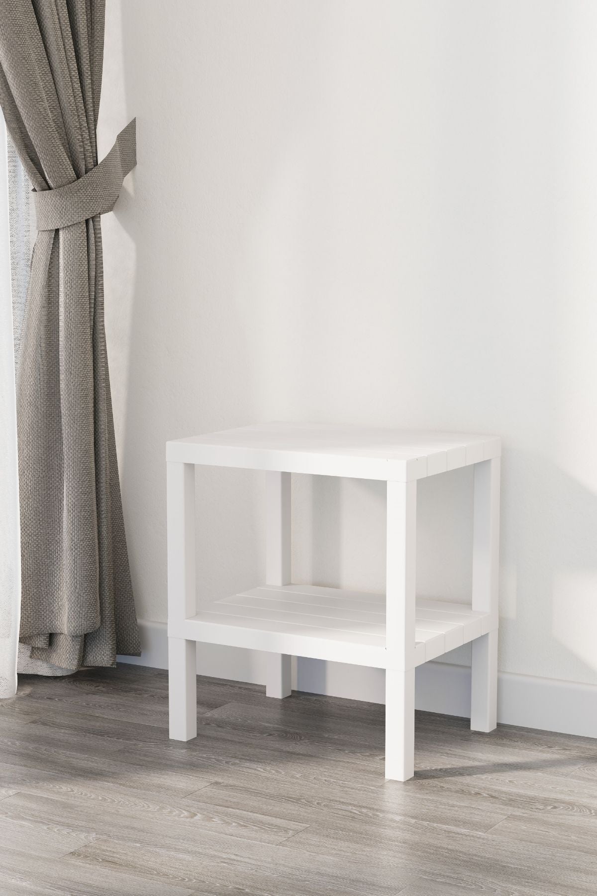 Omaş 2 Katlı Dikey Raf, Plastik Sehpa, Balkon Rafı, Saksılık, Banyo Mutfak Rafı, Beyaz