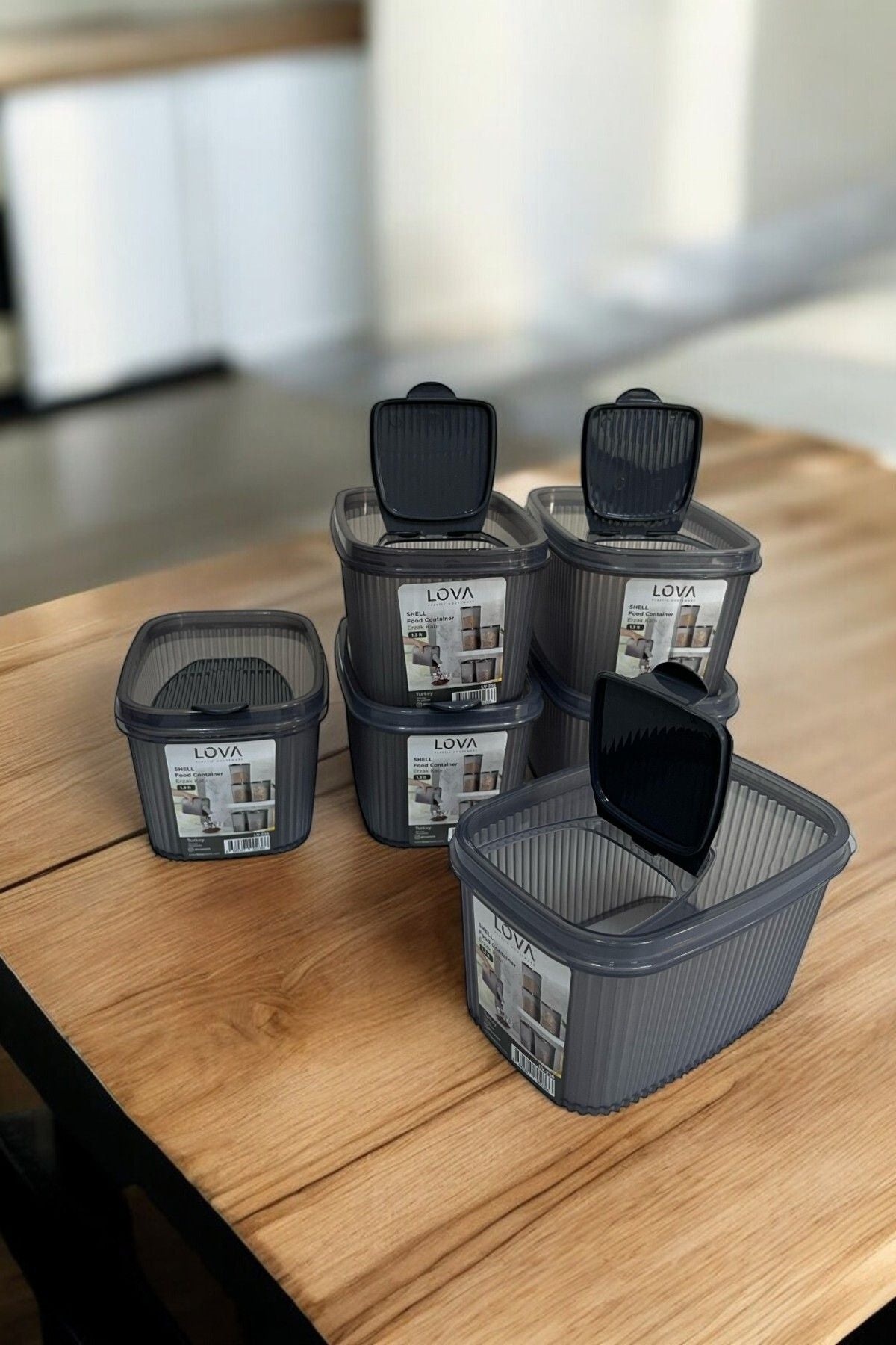 Shell Erzak Kabı 1300 ml, Antrasit, 6'lı Set