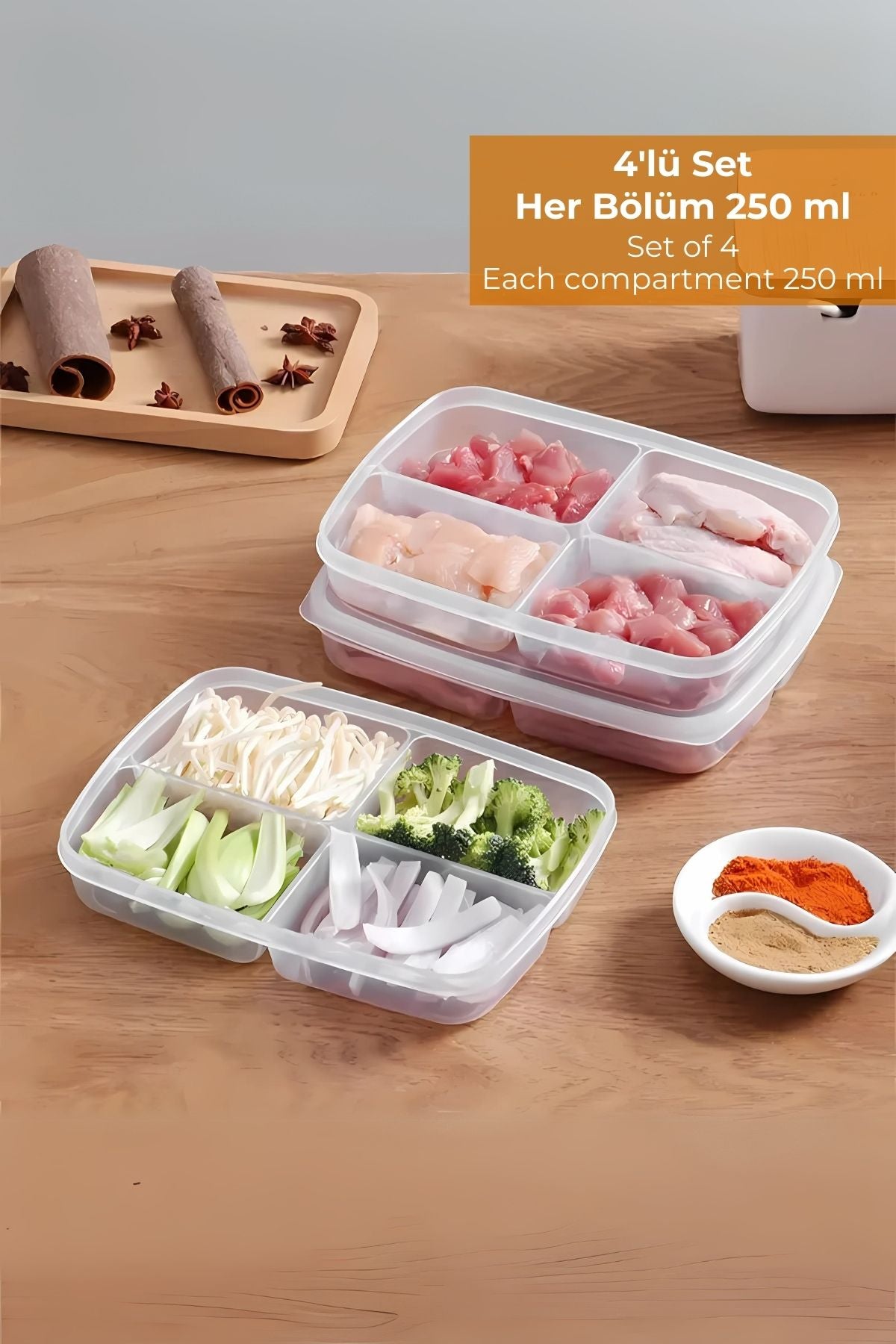 4 Bölmeli Buzdolabı Organizeri 1 lt, Friz Düzenleyici, 4'lü Set