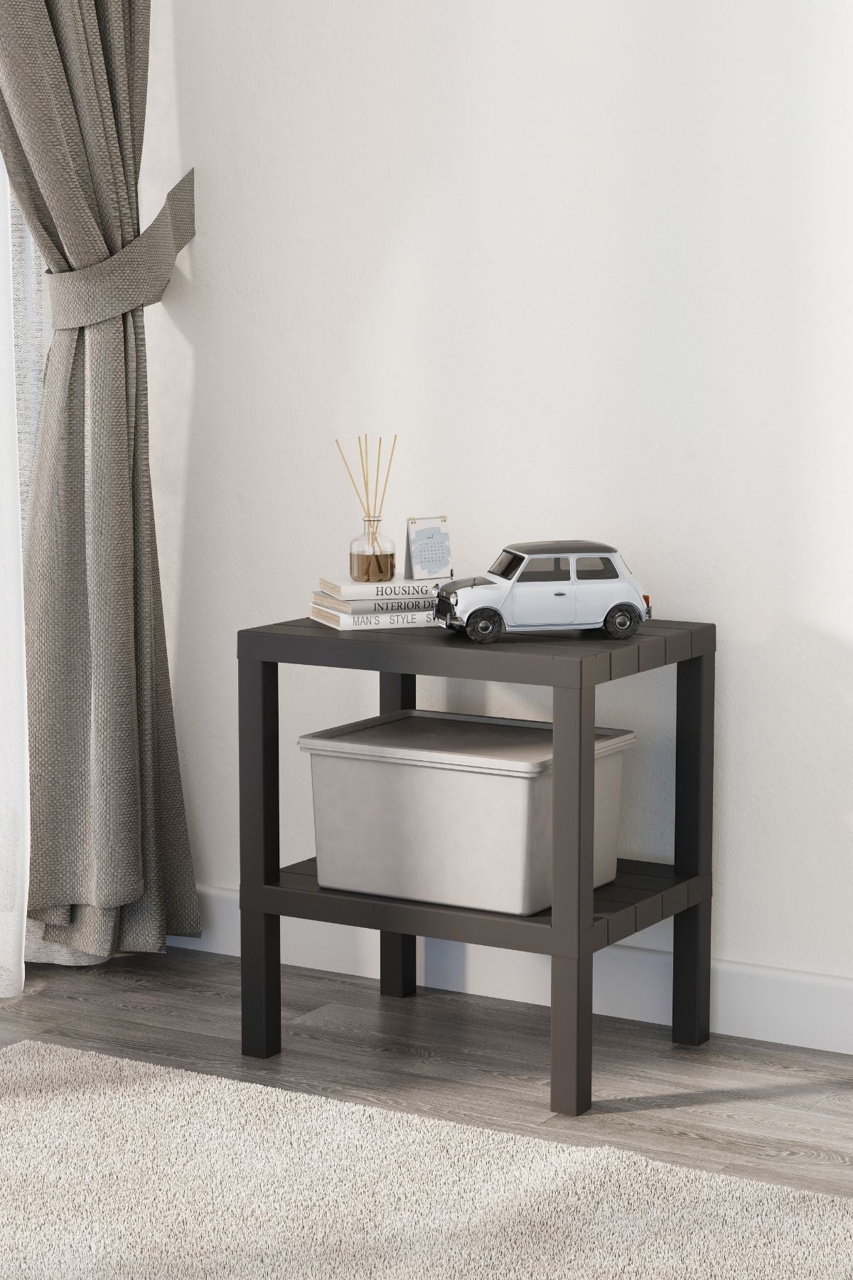 Omaş 2 Katlı Dikey Raf, Plastik Sehpa, Çiçeklik, Saksılık, Banyo Mutfak Rafı, Siyah