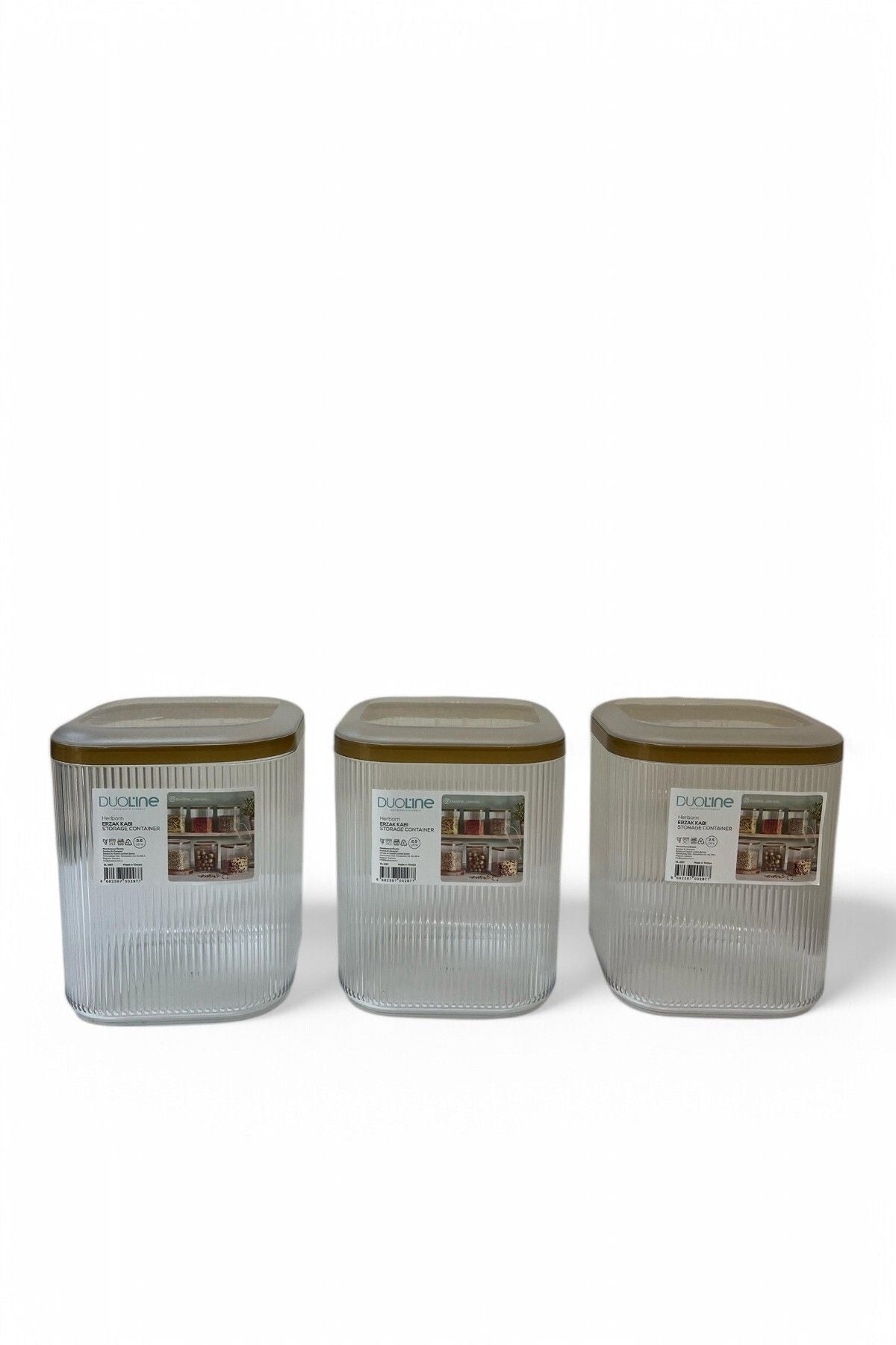 3'lü Kulplu Kapaklı Saklama Kabı Seti, Şeffaf Gold, 2.5 Lt