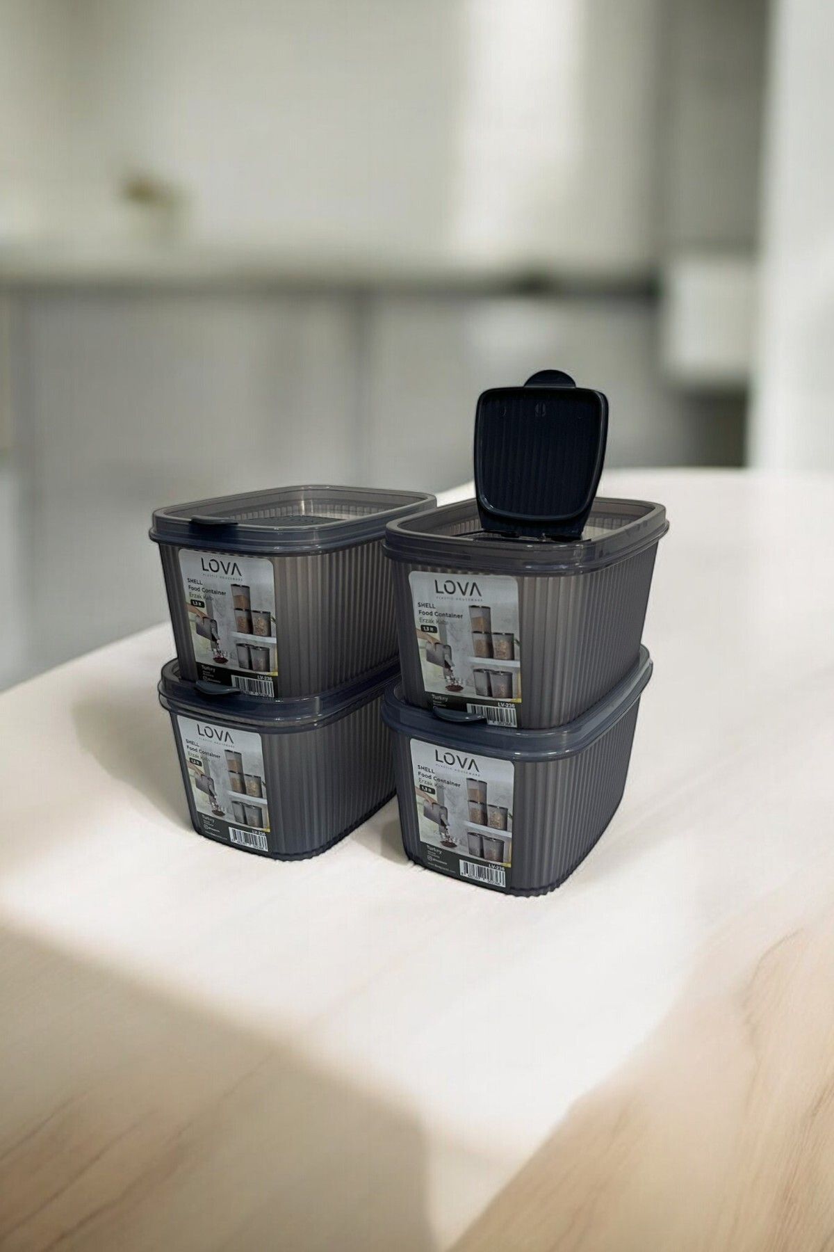 Shell Erzak Kabı 1300 ml, Antrasit, 4'lü Set