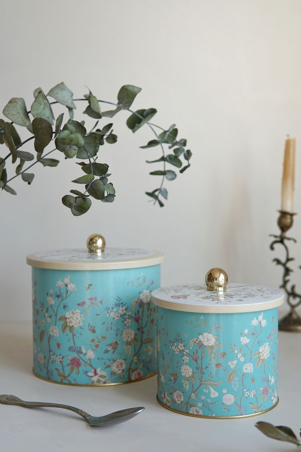 Flora Desenli Metal Saklama Kabı Seti - 2'li Set (1,7 LT - 3,5 LT)