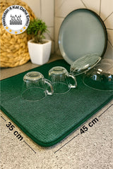 Süper Emici Bulaşık Kurutma Matı, Tezgah Üstü Bulaşıklık, Yeşil