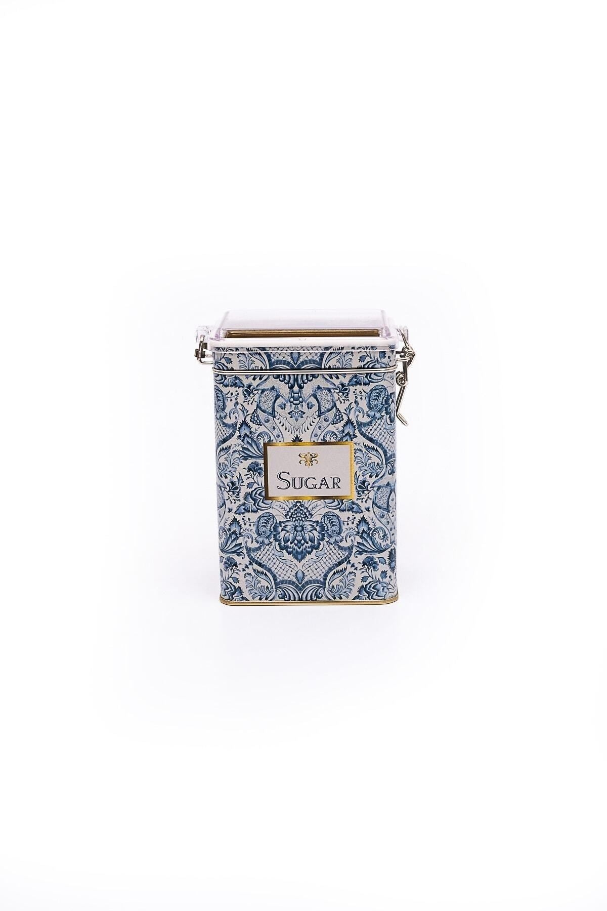Lisbon Sugar Desenli Şeffaf Kapaklı Metal Saklama Kabı, 7,5 x 10 x 15 cm, 1 lt