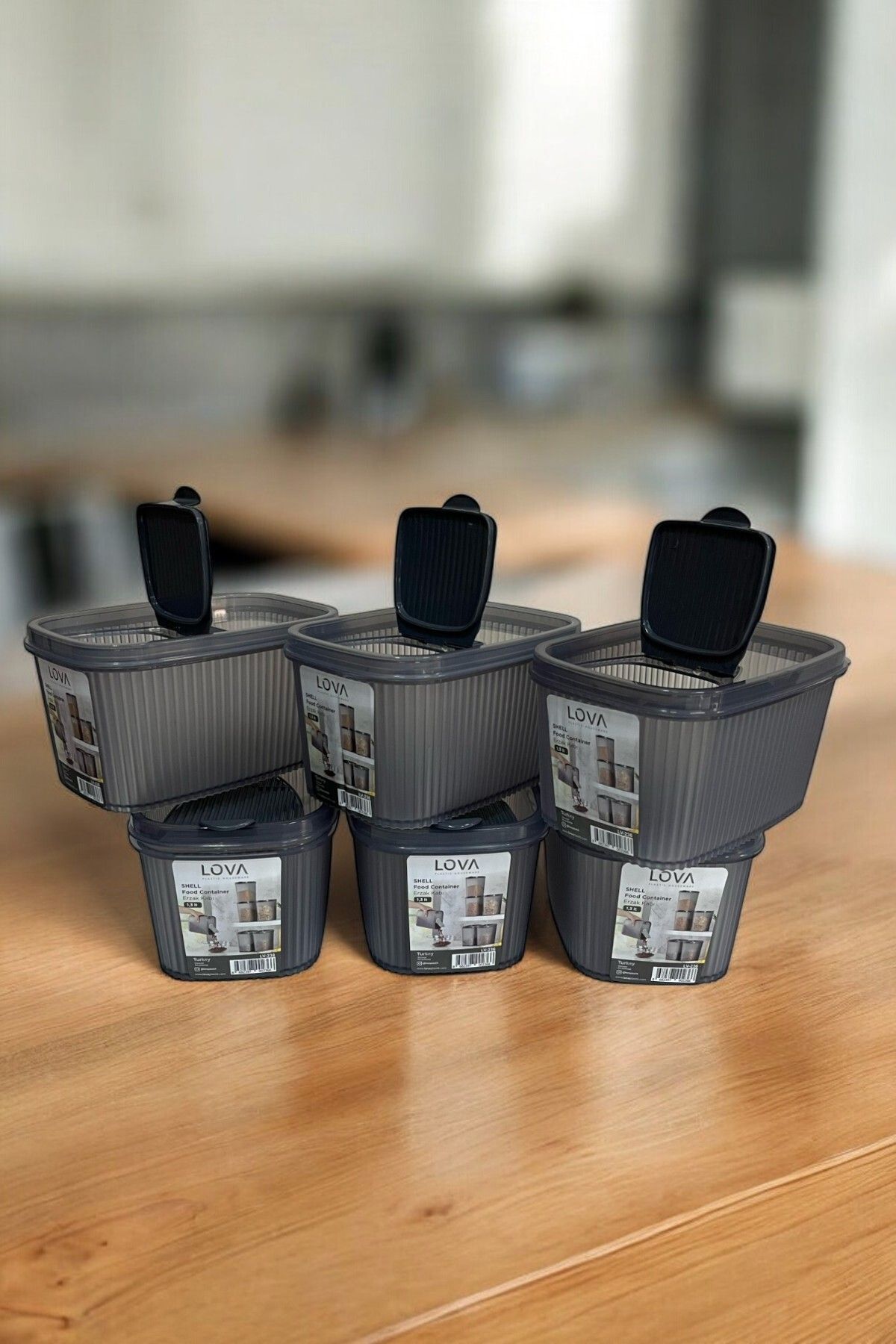 Shell Erzak Kabı 1300 ml, Antrasit, 6'lı Set