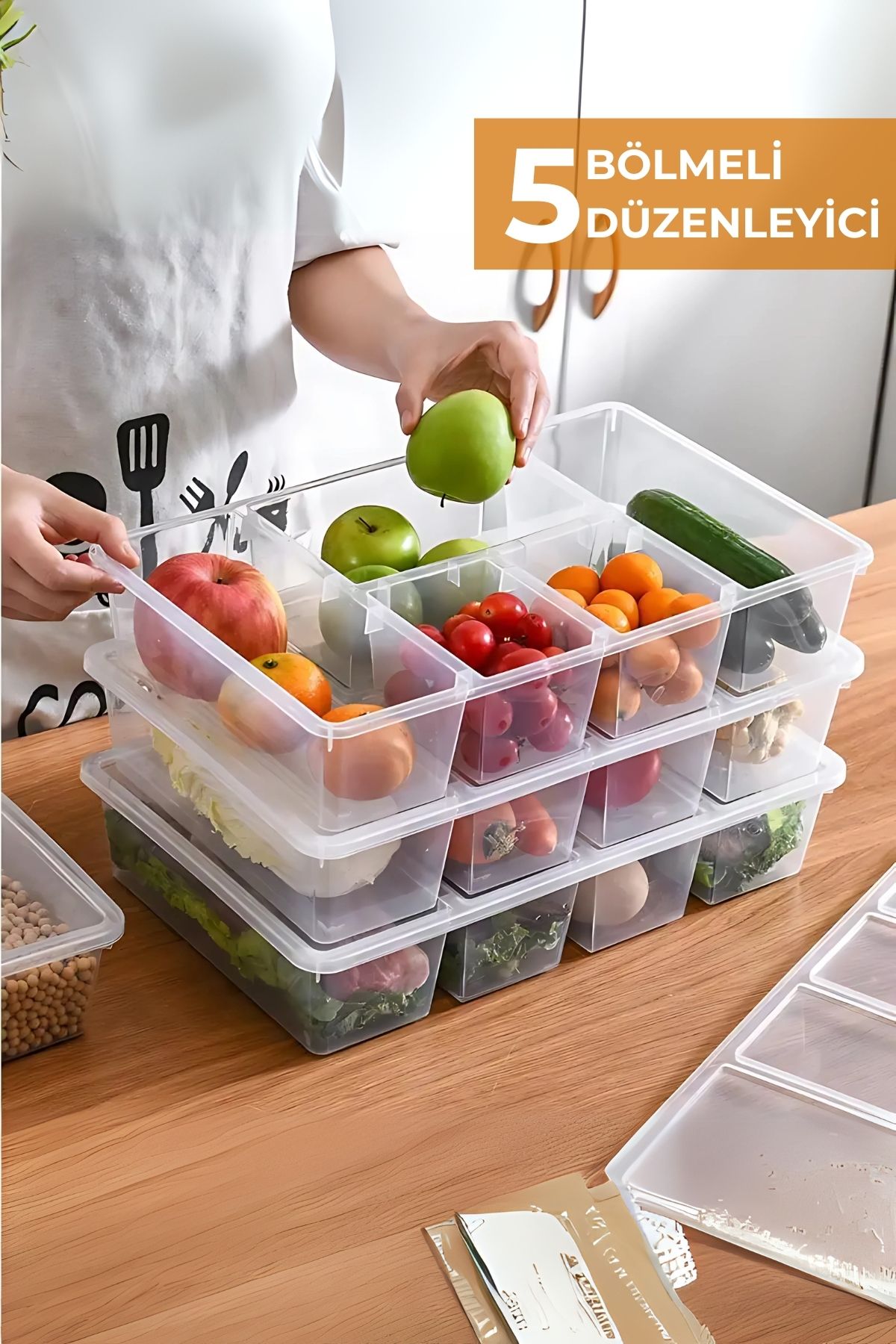 5 Bölmeli Buzdolabı Düzenleyici, Difriz Organizeri, Derin Dondurucu Düzenleyici