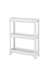 Omaş 3 Katlı Tekerlekli Beyaz Mutfak Rafı, Kitaplık, Düzenleyici Açık Dolap