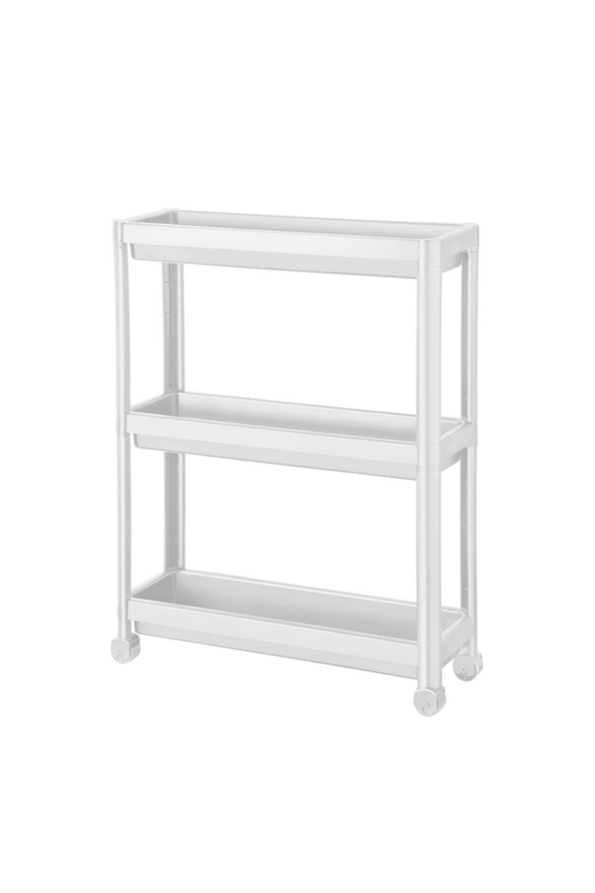 Omaş 3 Katlı Tekerlekli Beyaz Mutfak Rafı, Kitaplık, Düzenleyici Açık Dolap