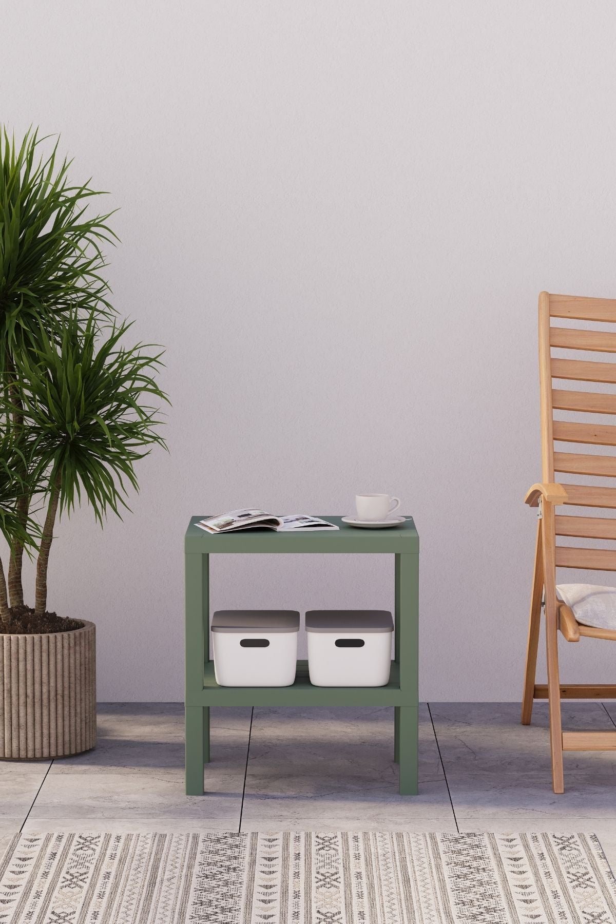 Omaş 2 Katlı Dikey Raf, Plastik Sehpa, Çiçeklik, Saksılık, Banyo Mutfak Rafı, Yeşil