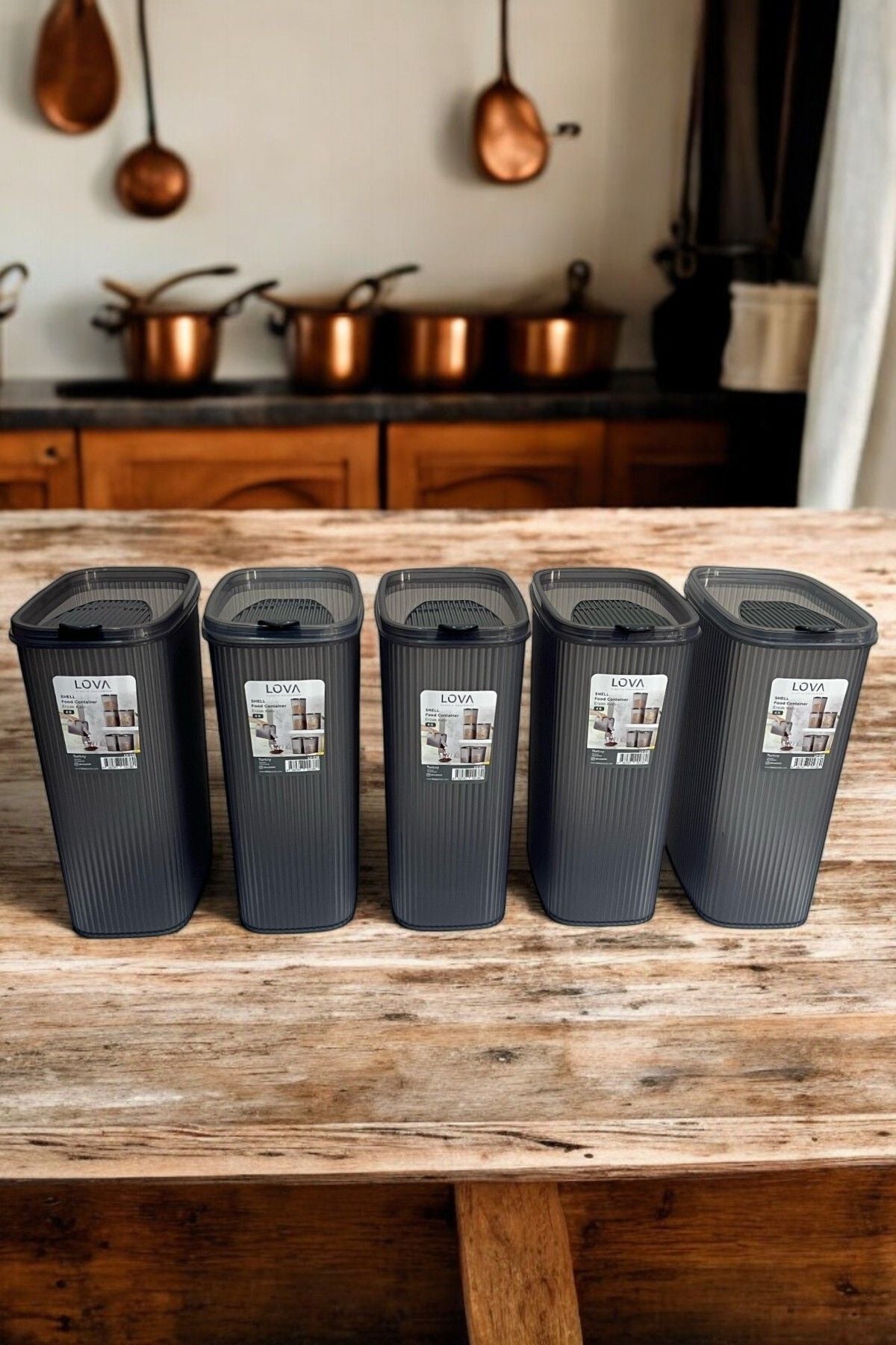 Erzak Saklama Kabı 4 lt, Antrasit, 5'li Set