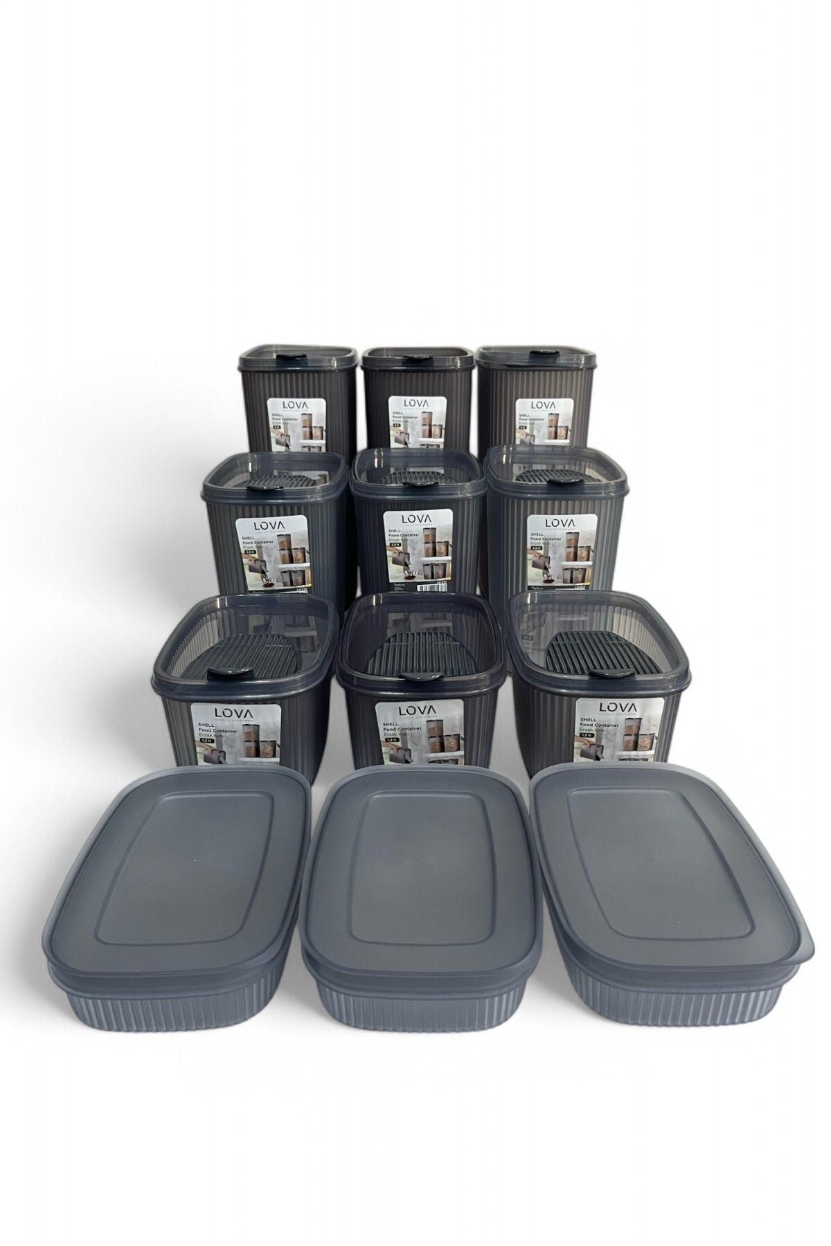 12 Parça Mega Saklama Kabı Seti 3 x 4 lt, 3 x 2.5 lt 3 x 1.3 lt, 3 x 0.6 lt