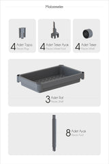 Omaş 3 Katlı Tekerlekli Mutfak Rafı, Terek, Banyo Rafı, Siyah