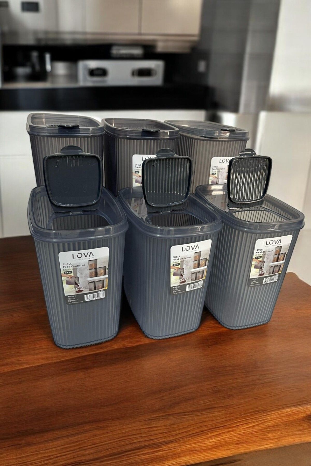 Shell Erzak Kabı 2500 ml x 3, Shell Erzak Kabı 4000 ml x 3, Antrasit 6'lı Set