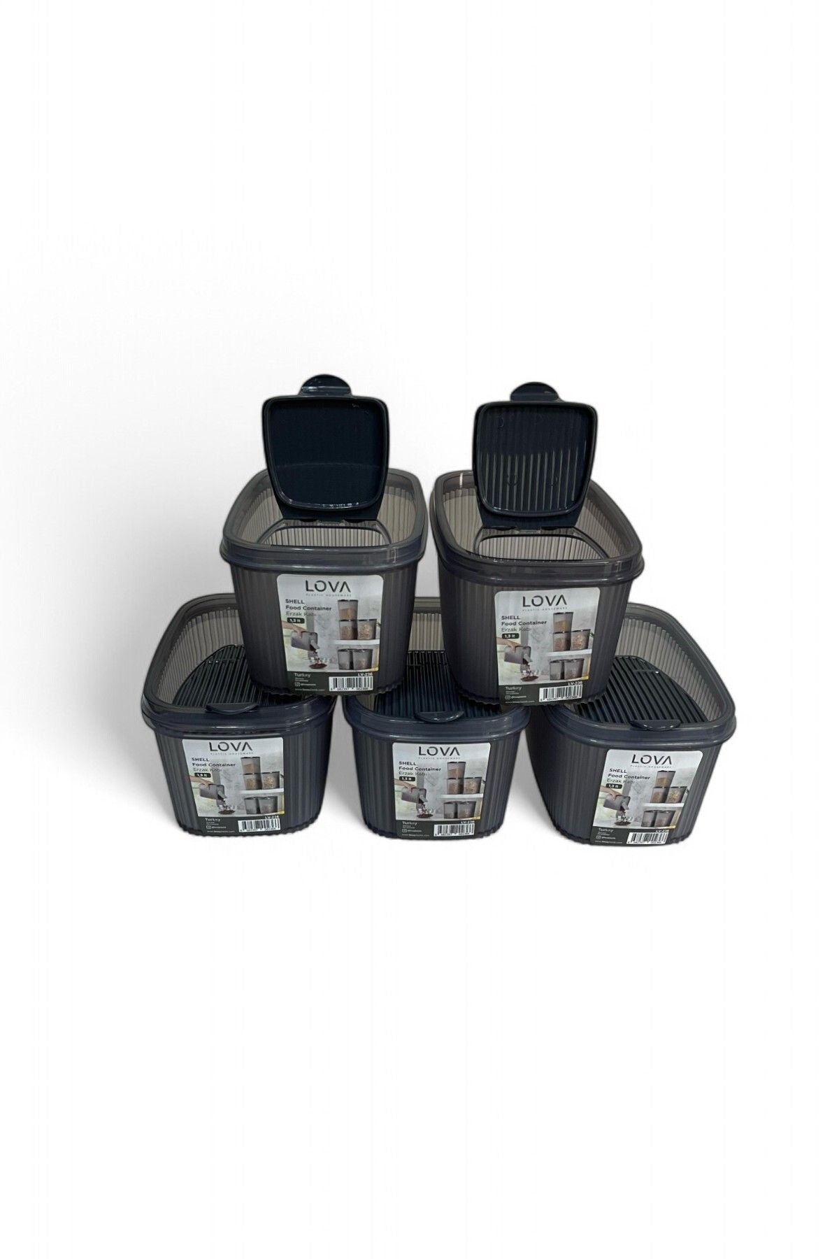 Erzak Saklama Kabı 1.3 lt, Antrasit, 5'li Set