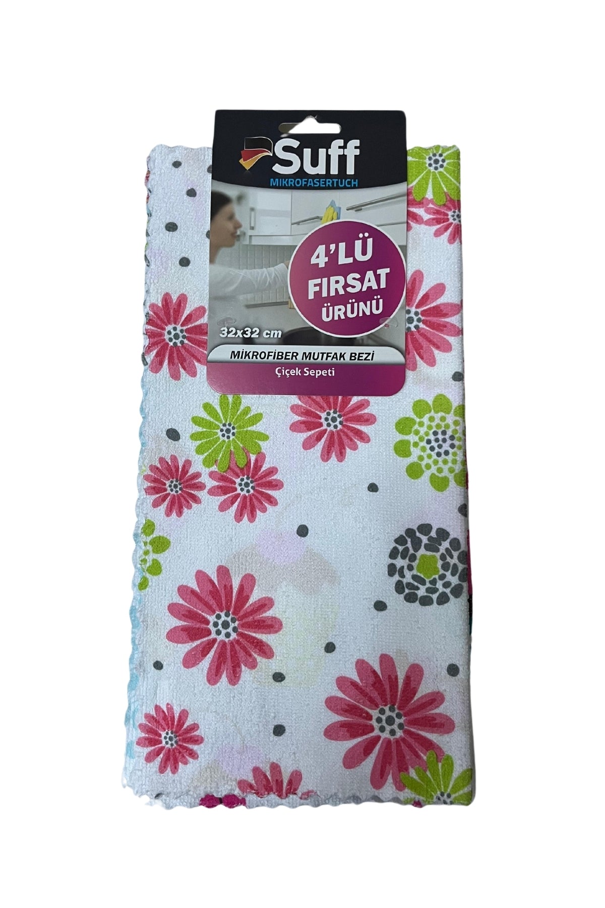 Suff Çiçek Sepeti Mikrofiber Mutfak Bezi 4'lü 32 x 32 cm