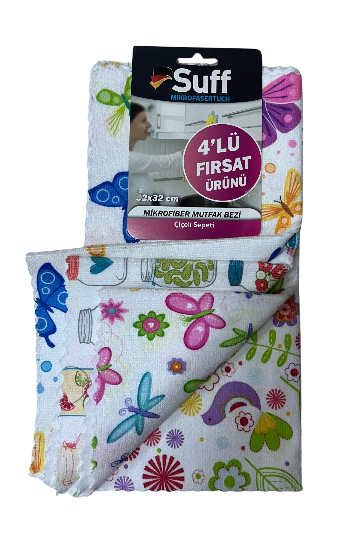 Suff Çiçek Sepeti Mikrofiber Mutfak Bezi 4'lü 32 x 32 cm