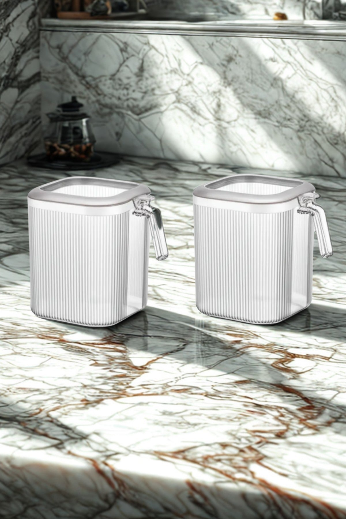 2500 ml 2'li Kulplu Kapaklı Saklama Kabı Seti, Şeffaf