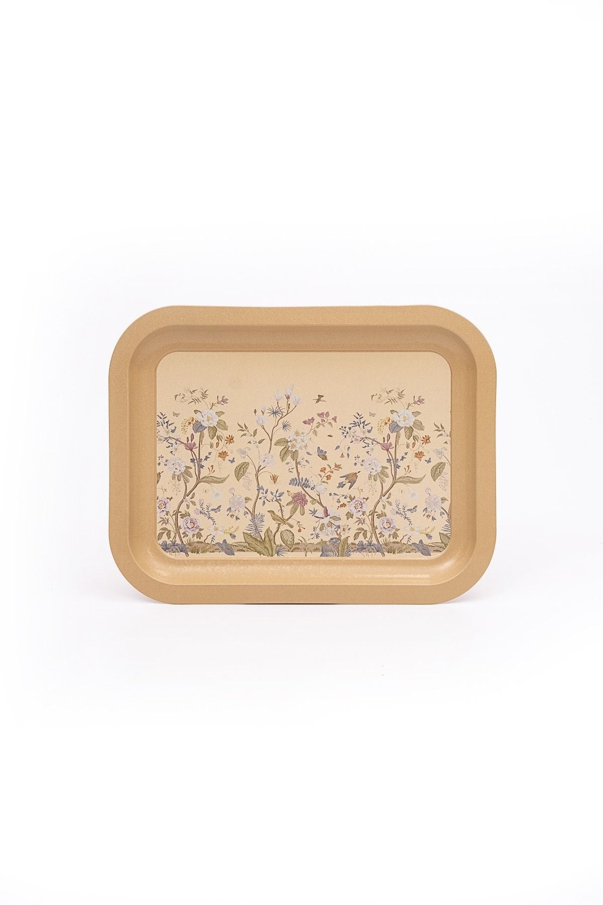 Flora Desenli Metal Klasik Tepsi, 23,3 x 30,7 cm