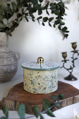 Flora Desenli Yuvarlak Metal Saklama Kabı, 14 x 10 cm, 1,3  lt