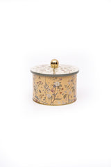 Flora Desenli Yuvarlak Metal Saklama Kabı, 14 x 10 cm, 1,3  lt