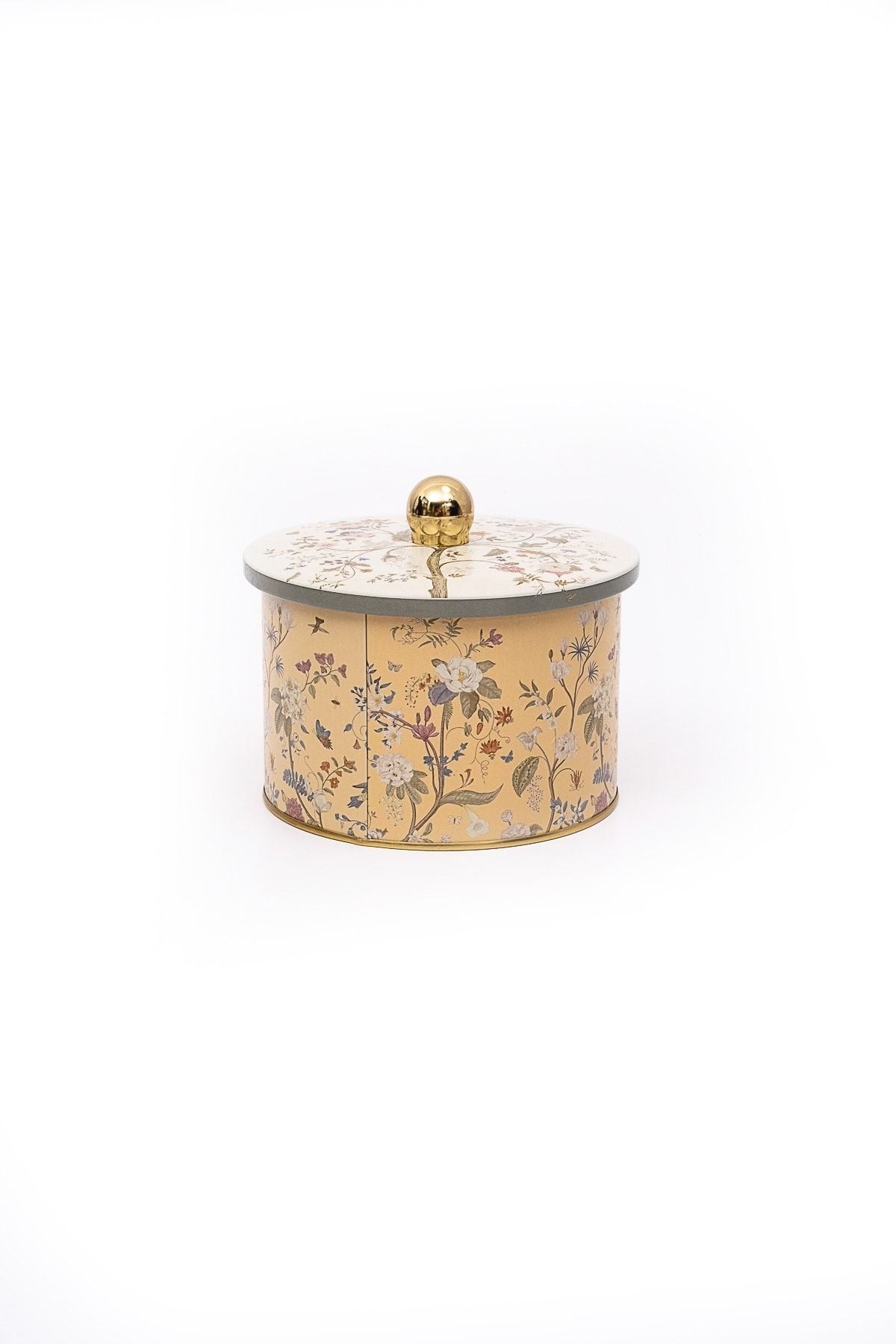 Flora Desenli Yuvarlak Metal Saklama Kabı, 14 x 10 cm, 1,3  lt