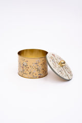 Flora Desenli Yuvarlak Metal Saklama Kabı, 14 x 10 cm, 1,3  lt