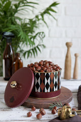 Festival Desenli Yuvarlak Metal Saklama Kabı, 14 x 10 cm, 1,3  lt