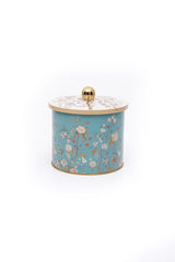 Flora Desenli Yuvarlak Metal Saklama Kabı, 14 x 12,5 cm, 1,7 lt