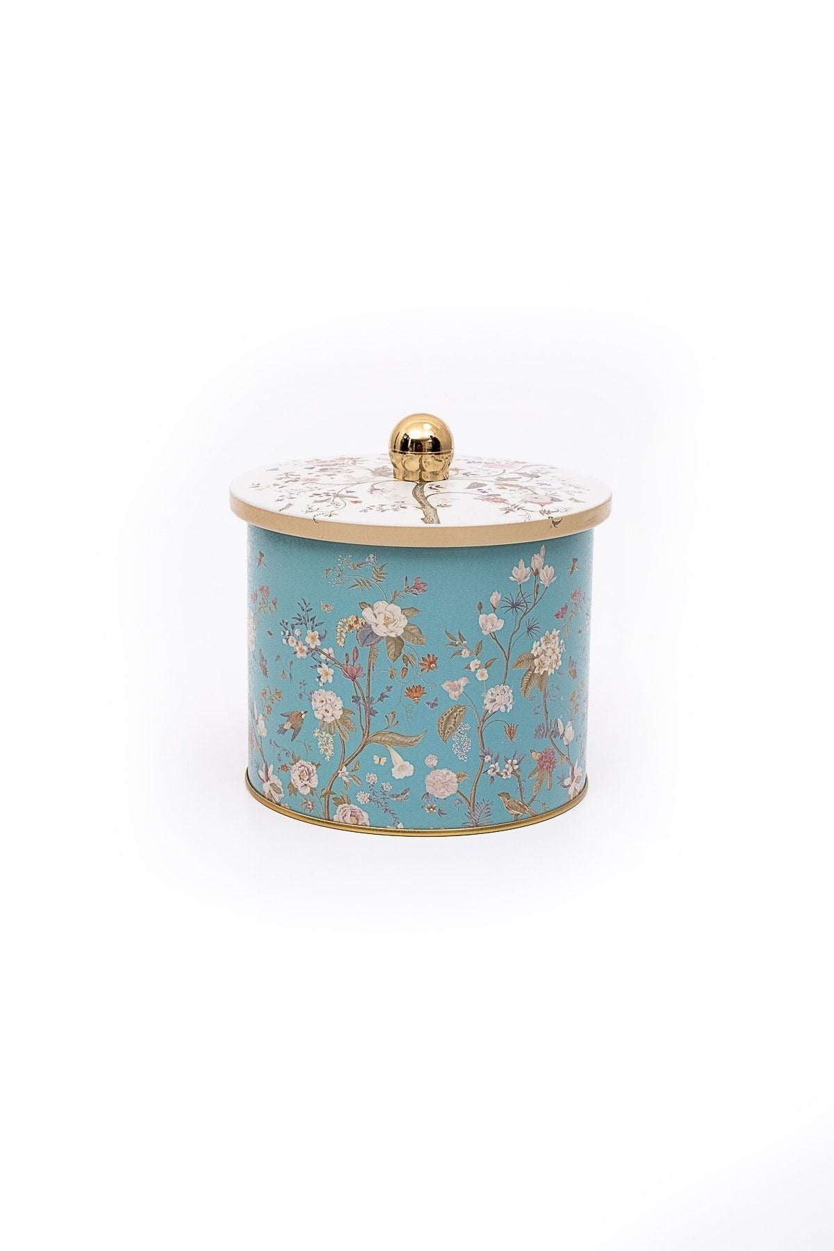 Flora Desenli Yuvarlak Metal Saklama Kabı, 14 x 12,5 cm, 1,7 lt