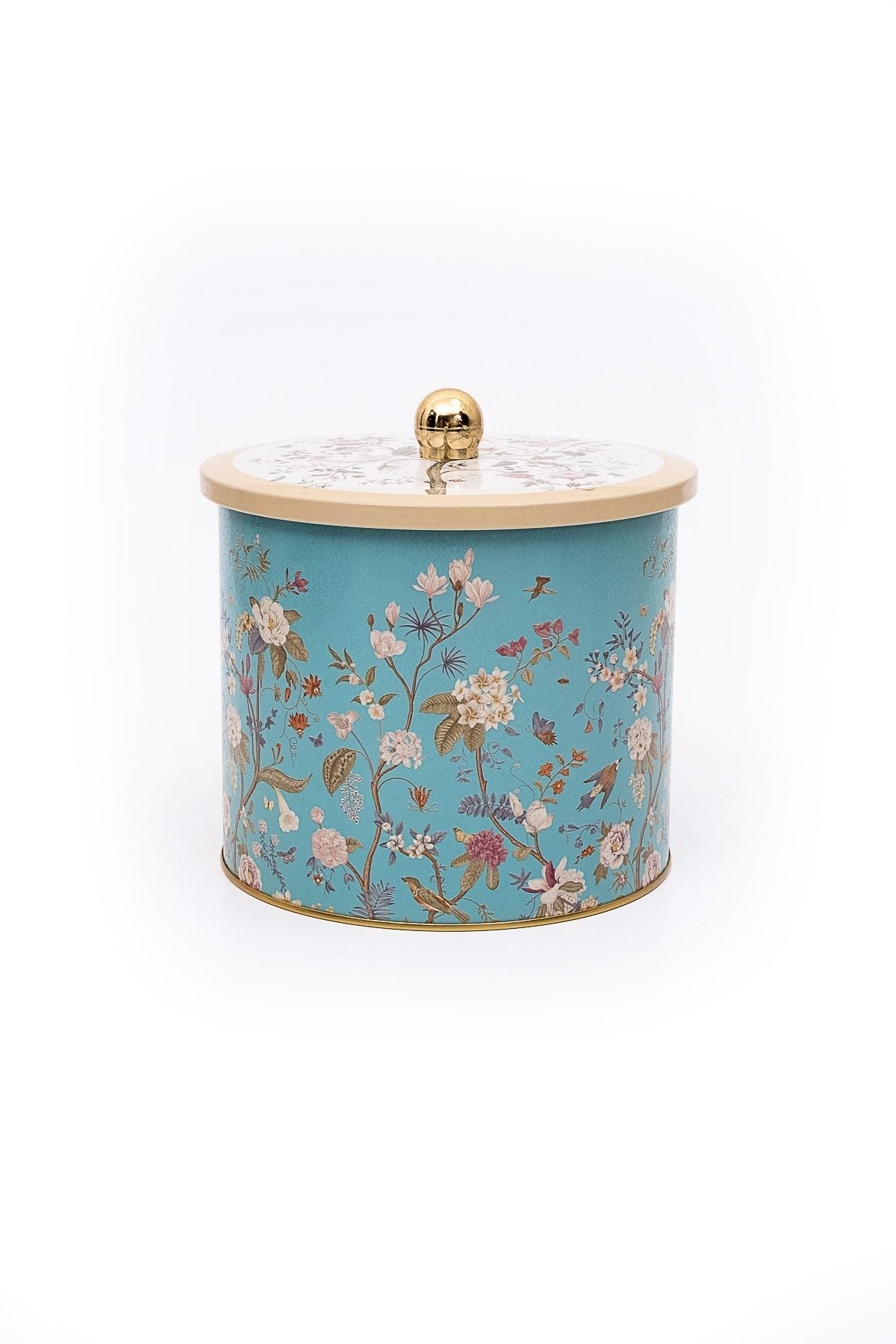 Flora Desenli Yuvarlak Metal Saklama Kabı, 17,5 x 15,5 cm, 3,5 lt