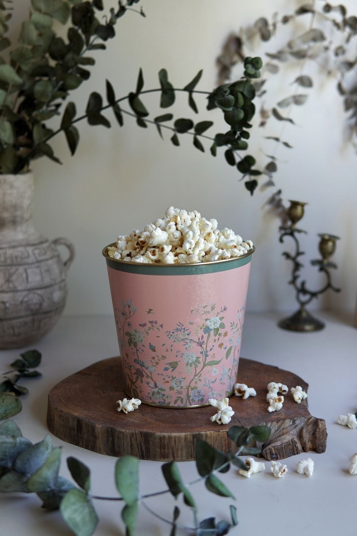 Flora Desenli Mısır Kovası, Popcorn Kovası, 17,5 x 17 cm, 2,6 lt