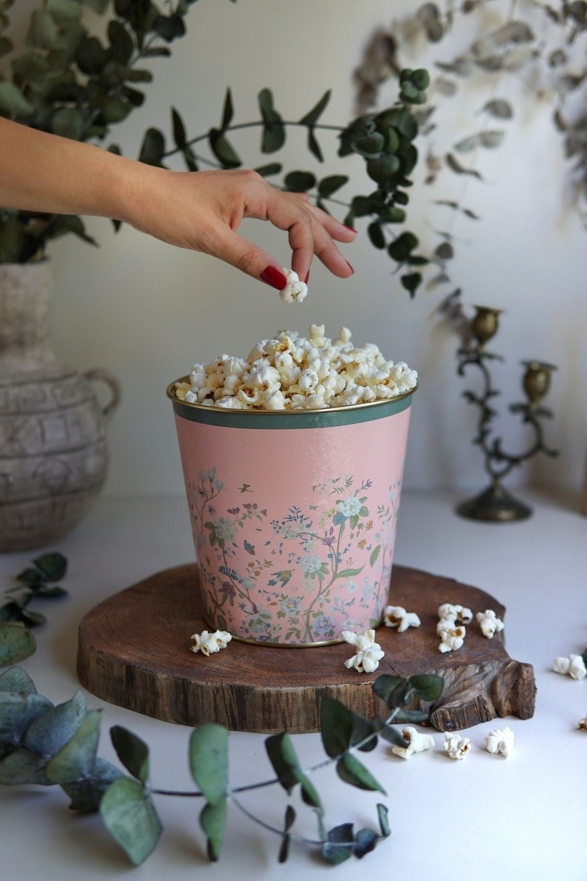 Flora Desenli Mısır Kovası, Popcorn Kovası, 17,5 x 17 cm, 2,6 lt