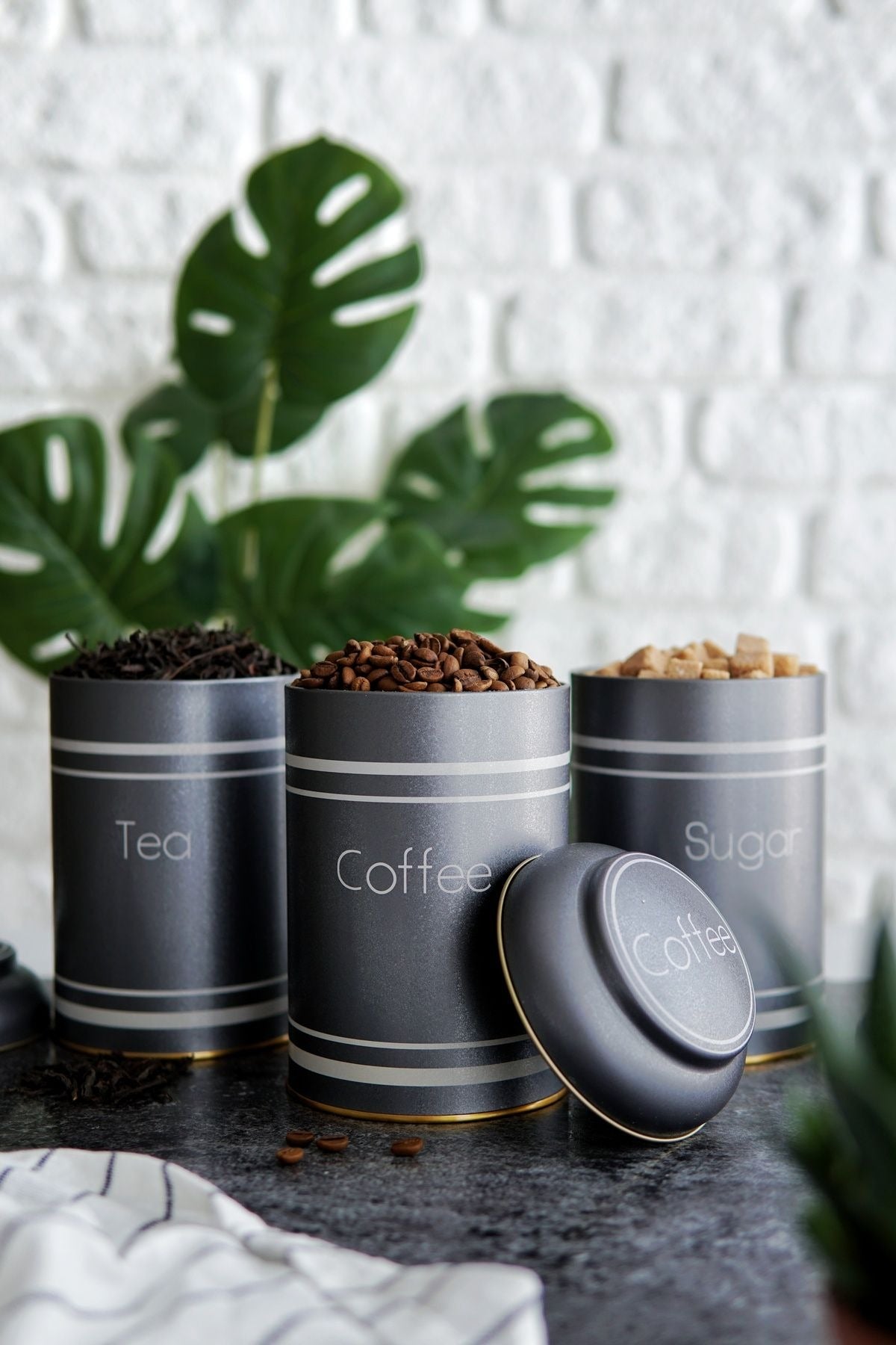 Helsinki Desenli 3'lü Yuvarlak Metal Saklama Kabı Seti, 10,5 x 15 cm, 1,1 lt