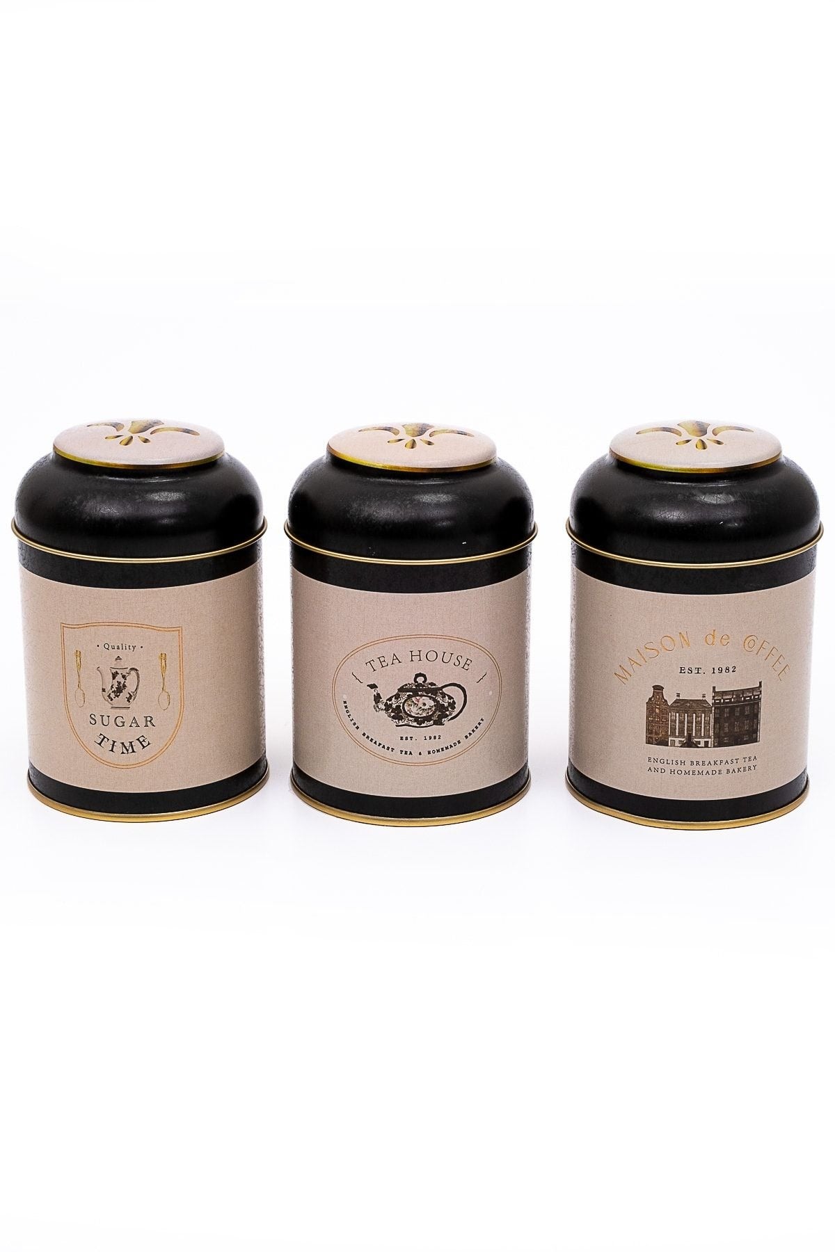 London Desenli 3'lü Yuvarlak Metal Saklama Kabı Seti, 9 x 11 cm, 0,6 lt