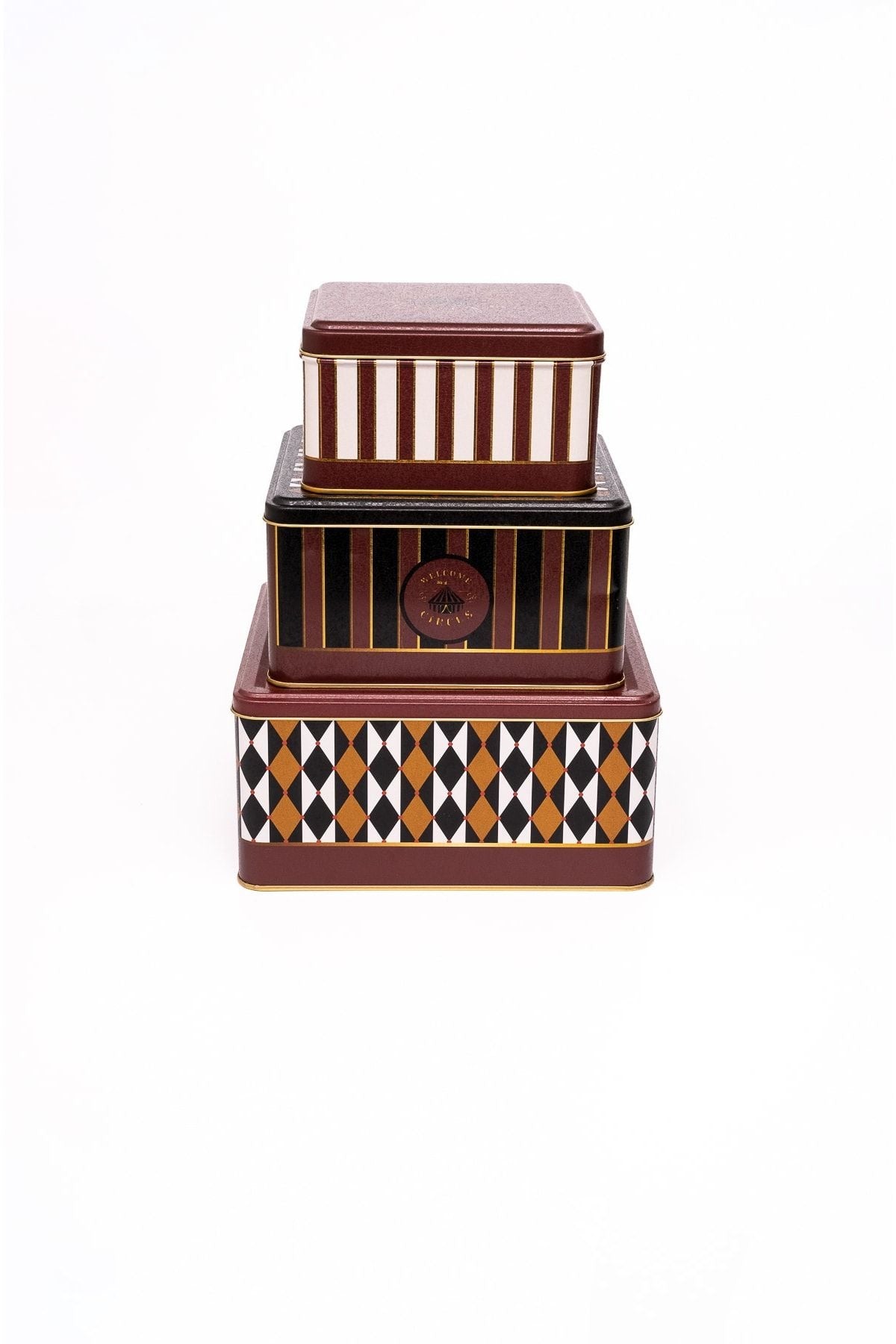 Festival Desenli 3'lü Kare Metal Saklama Kabı Seti (2,2 lt + 3,7 lt + 5,8 lt)