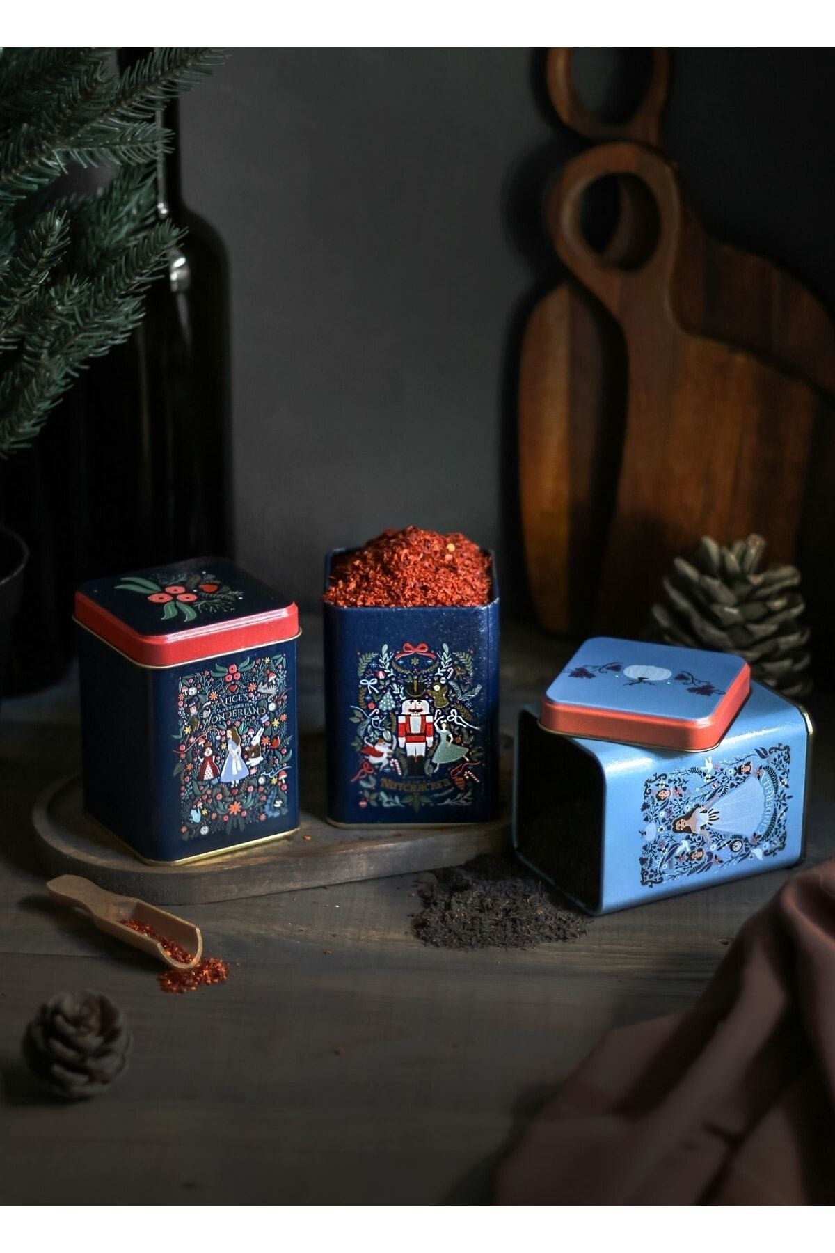 Fairytale Desenli 3'lü Kare Metal Saklama Kabı Seti, 7,5 x 7,5 x 10 cm, 0,5 lt