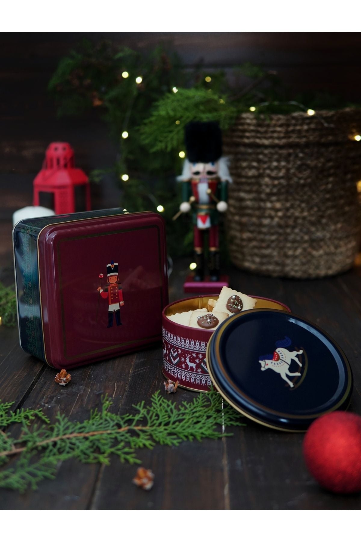 Kurşun Asker Desenli 2'li Metal Saklama Kabı Seti, 1,9 lt + 1,1 lt