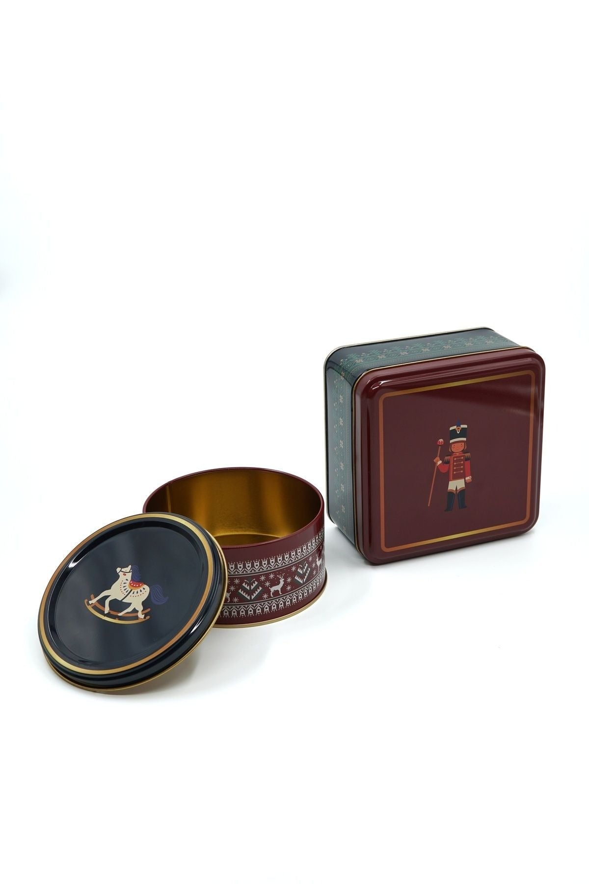 Kurşun Asker Desenli 2'li Metal Saklama Kabı Seti, 1,9 lt + 1,1 lt