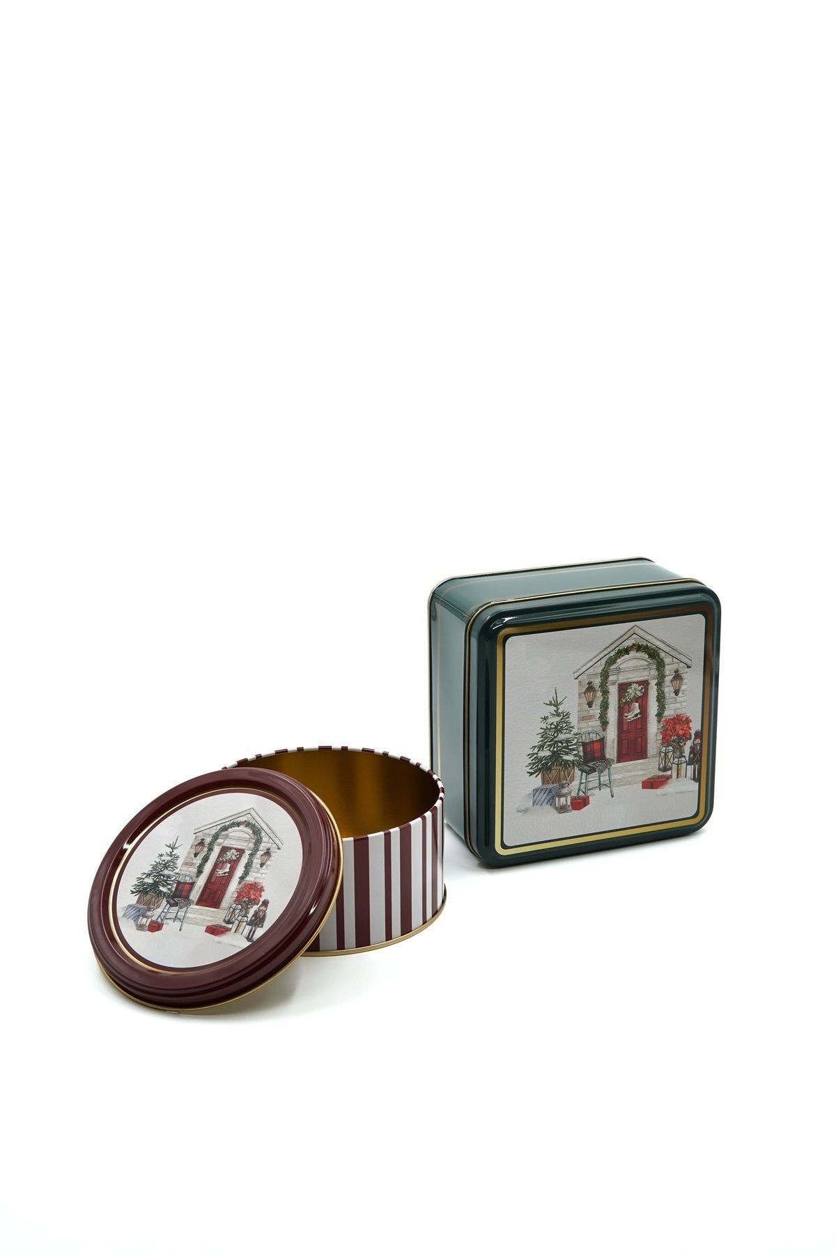 Edinburgh Haven Desenli 2'li Metal Saklama Kabı Seti, 1,9 lt + 1,1 lt