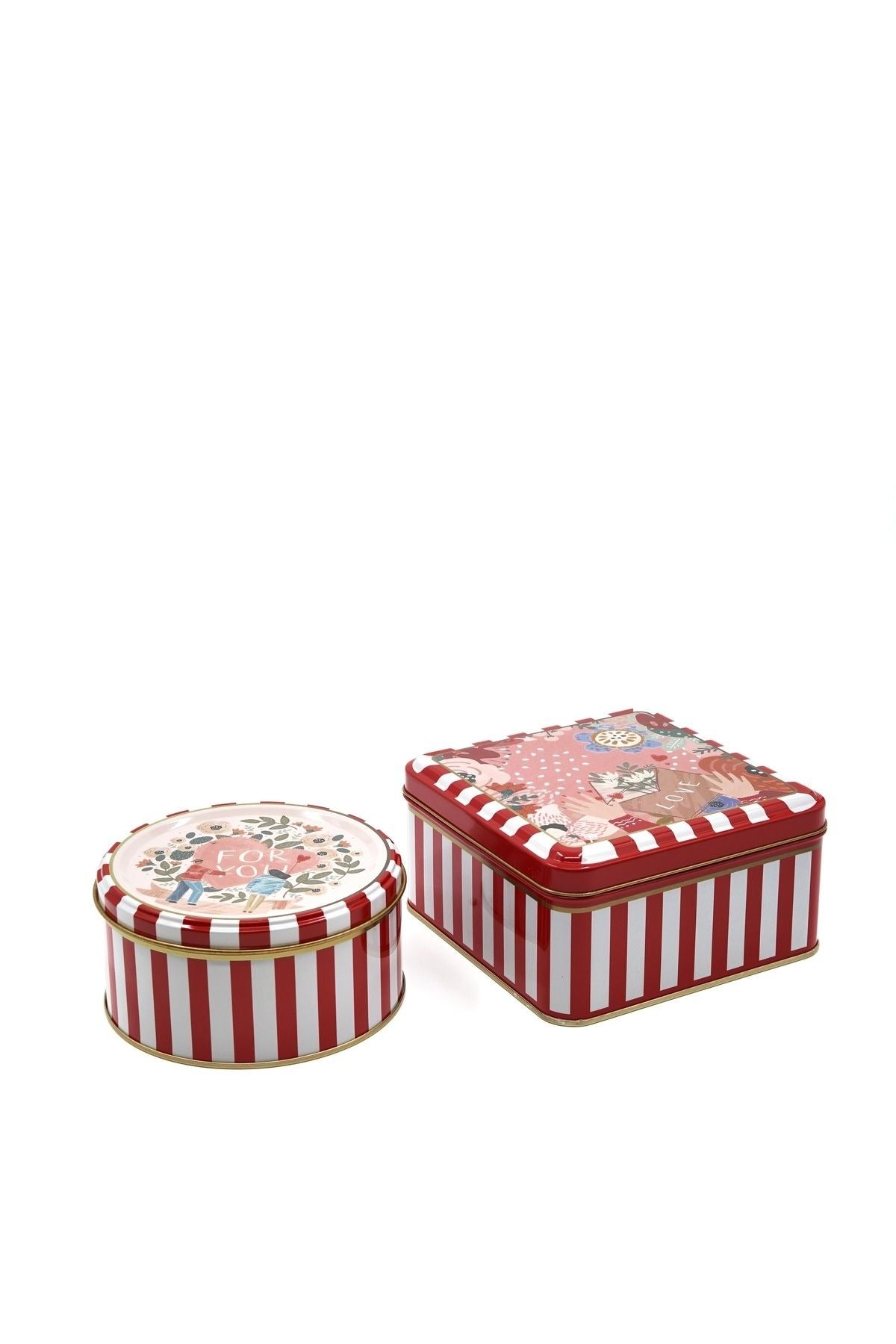 Love Desenli 2'li Metal Saklama Kabı Seti, 1,9 lt + 1,1 lt