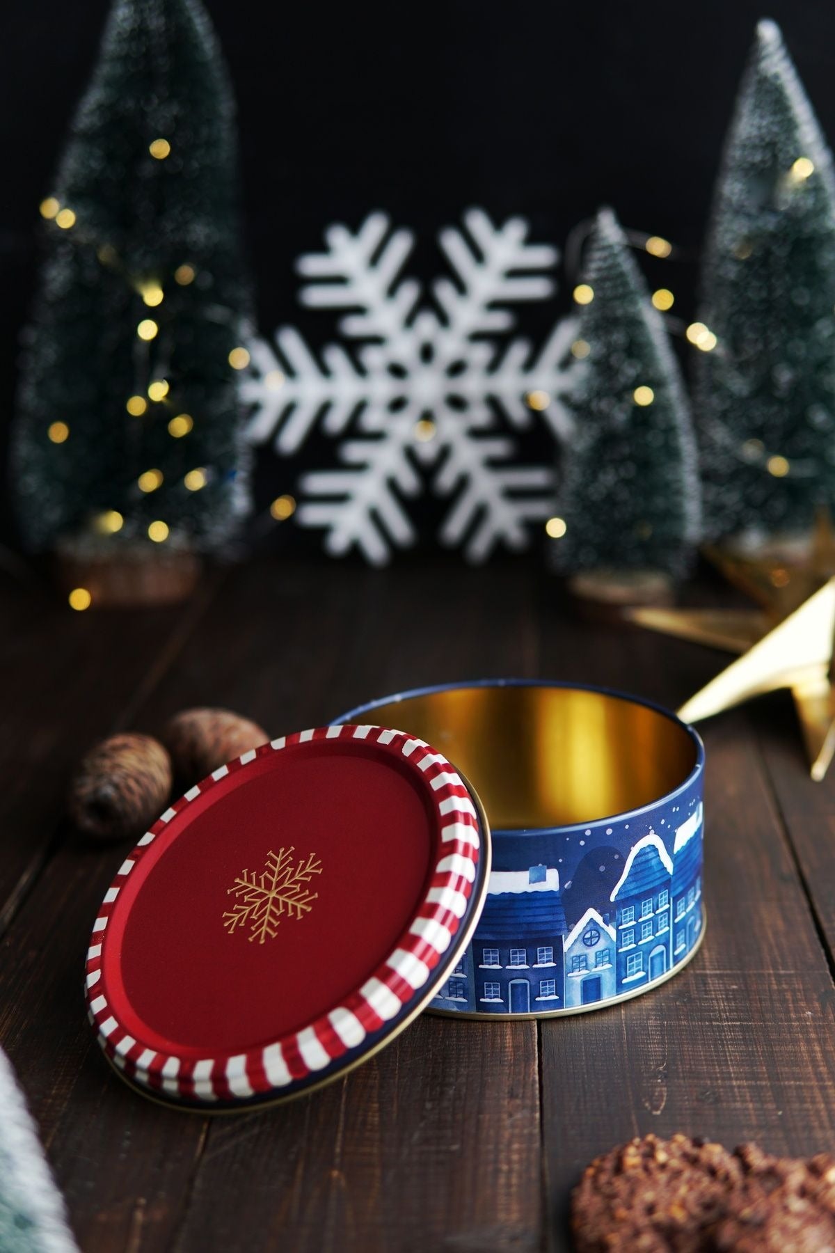 Winter Desenli 2'li Metal Saklama Kabı Seti, 1,9 lt + 1,1 lt