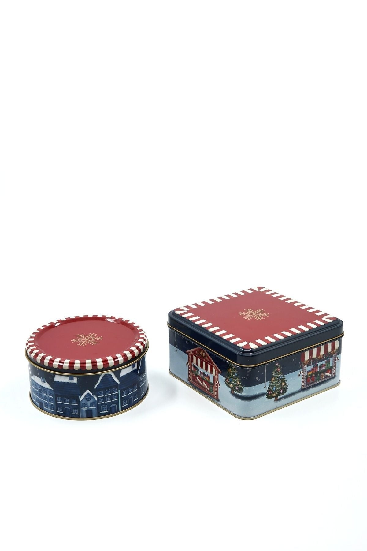 Winter Desenli 2'li Metal Saklama Kabı Seti, 1,9 lt + 1,1 lt