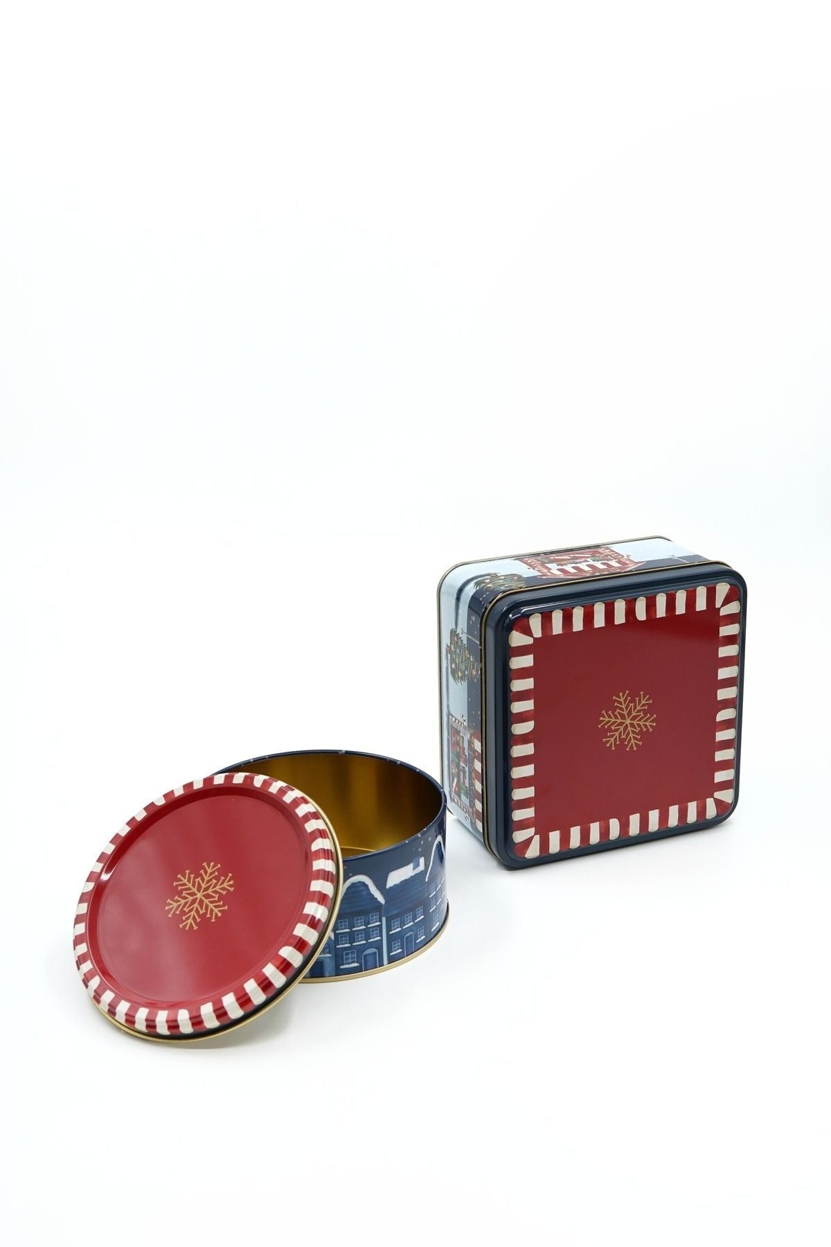 Winter Desenli 2'li Metal Saklama Kabı Seti, 1,9 lt + 1,1 lt