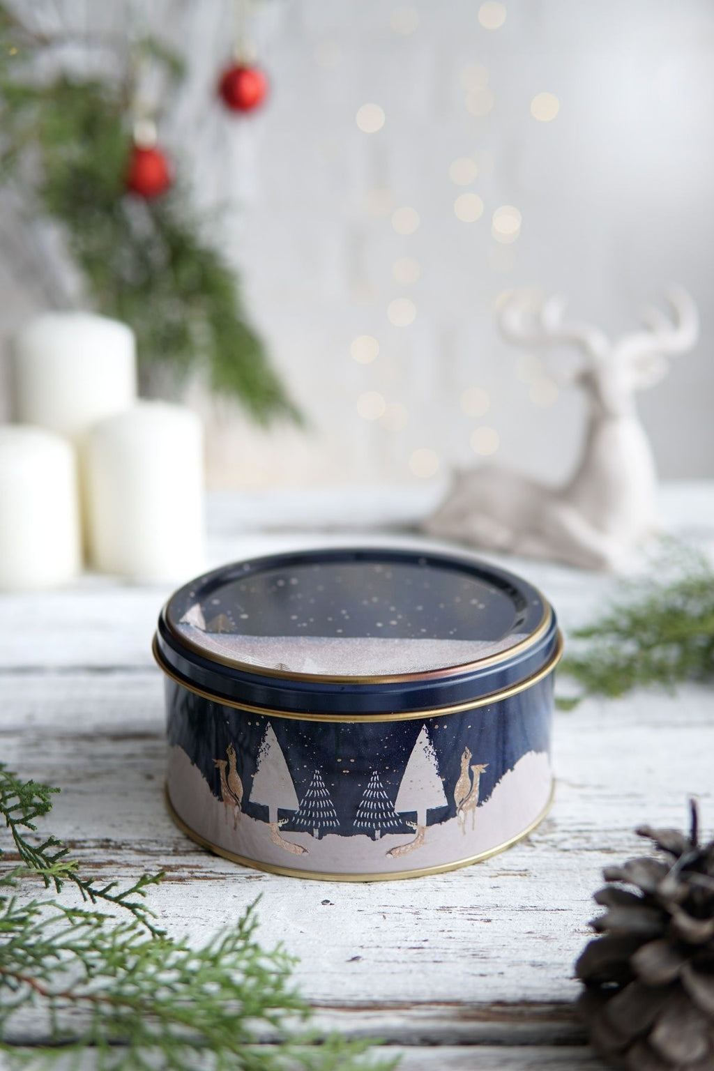 Winter Deer Desenli 2'li Metal Saklama Kabı Seti, 1,9 lt + 1,1 lt