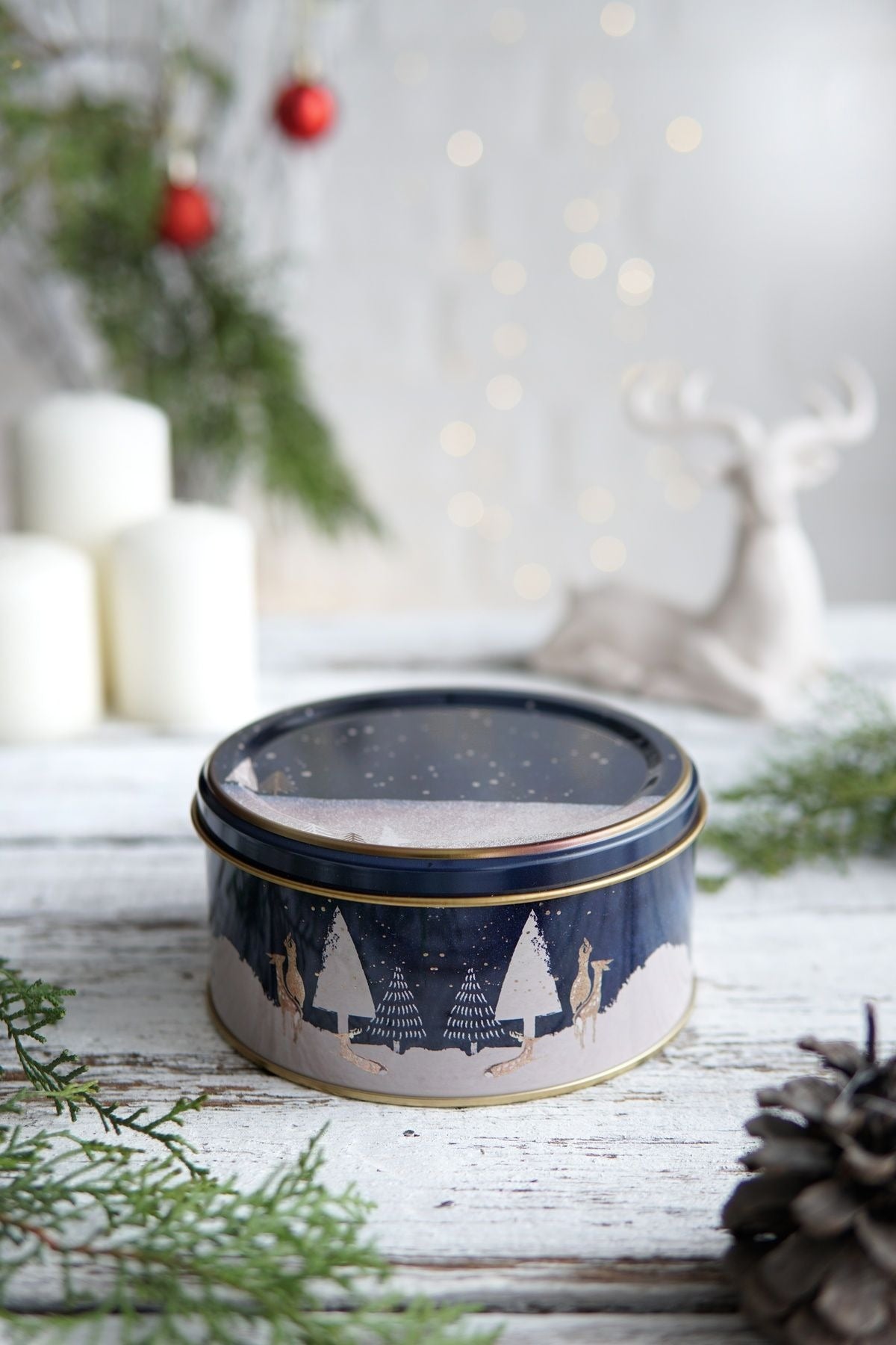 Winter Deer Desenli 2'li Metal Saklama Kabı Seti, 1,9 lt + 1,1 lt